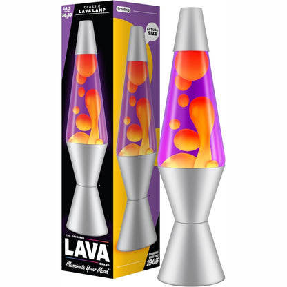 260839 - LAVA® Llambë Lave 2125, dyllë e verdhë, lëng vjollcë, bazë dhe kapak argjendi, 14.5 inç