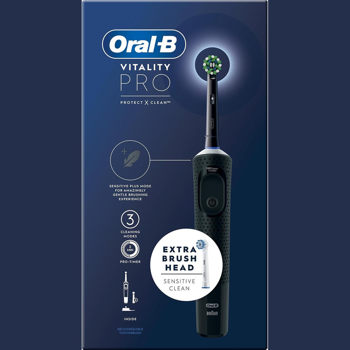 301996 - ORAL-B Furça dhëmbësh elektrike Vitality Pro, 1 dorezë, 2 koka, 3 mënyra larjeje, e zezë