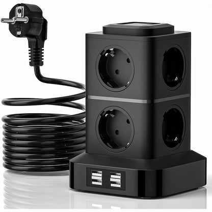 299965 - VIYSPNV Shirit rryme 12-në-1, 8 priza, 4 porta USB, Maksimumi 5V/3.4A, 3 metra, Mbrojtës nga tensioni i lartë