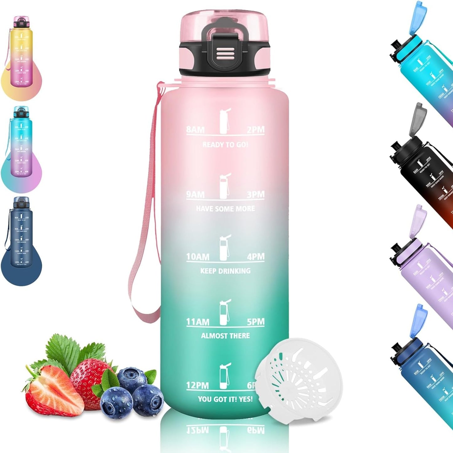224130 - GRSTA Shishe Uji, 1.5L, Motivues, Pa Rrjedhje, për Çiklizëm, Sporte, Kamping, Rozë-Jeshile