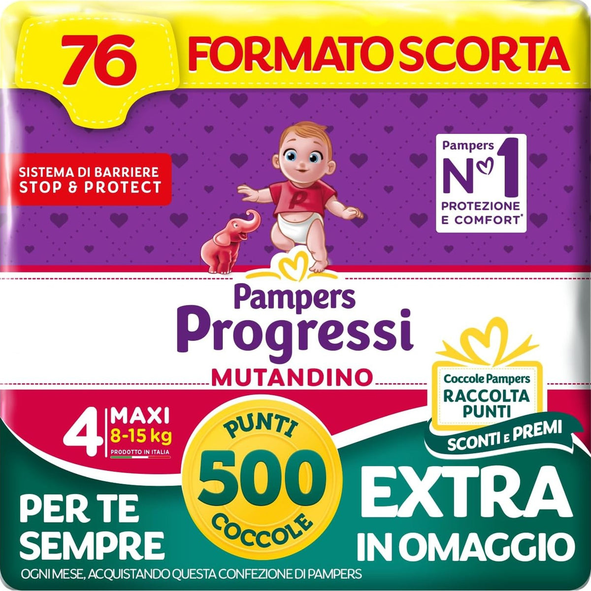 311128 - PAMPERS Pampers Progressi Maxi Pantallona, Madhësia 4 (8-15 kg), 76 pelena për foshnje