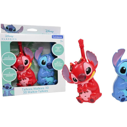 295840 - LEXIBOOK Disney Stitch Qepje 3D dhe Leroy Walkie-Talkies, Rreze veprimi 500 m, 2 kanale komunikimi, Kapëse rripi, Blu/E kuqe, TW18D