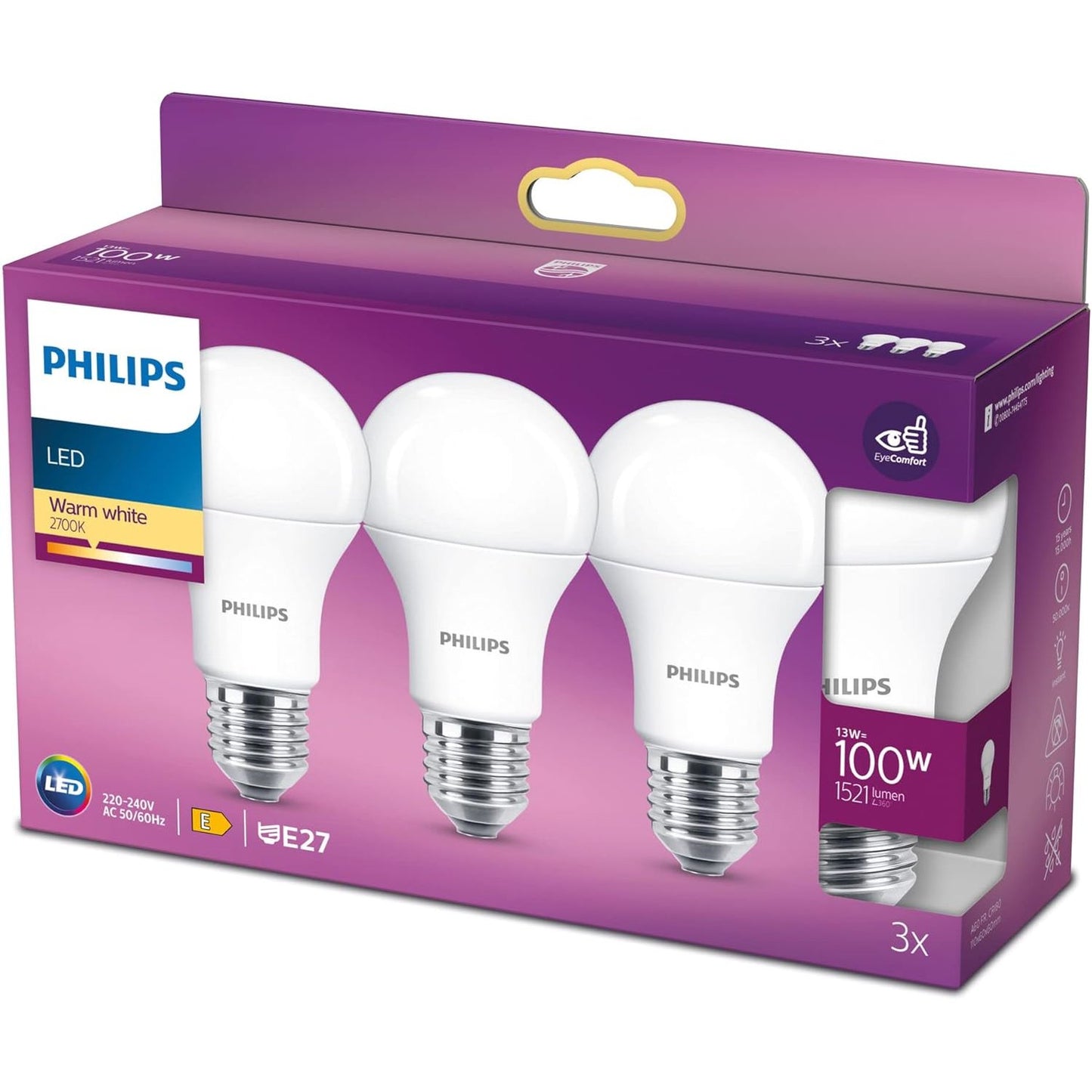 187949 - PHILIPS Llambë LED Me Rënie, Set 3 Copë, 13W, Prizë E27, Dritë e Bardhë e Ngrohtë, Pa Errësim