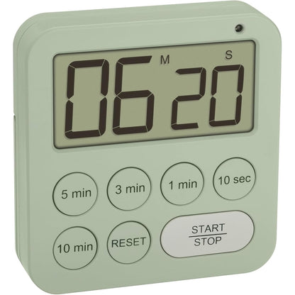 137800 - TFA DOSTMANN Kohëmatës Dixhital për Sporte/Kuzhinë/Mësim, 38.2056, I Pajisur me Kronometër dhe Magnet, 3 Nivele Vëllimi, Përzgjedhje e Shpejtë, Ekran i Madh, Dritë Paralajmëruese LED Vizuale, Ngjyra Jeshile