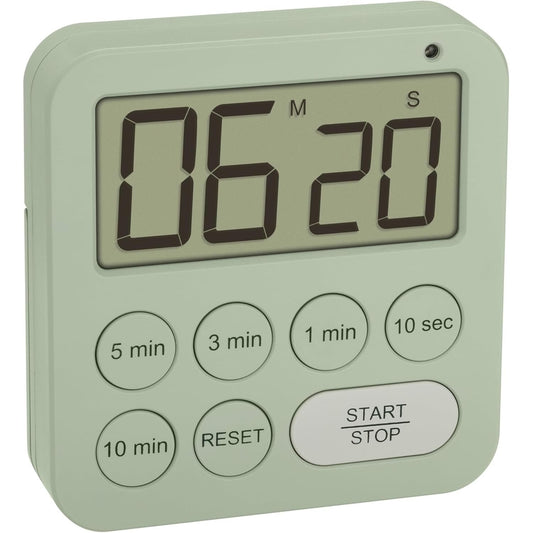 137800 - TFA DOSTMANN Kohëmatës Dixhital për Sporte/Kuzhinë/Mësim, 38.2056, I Pajisur me Kronometër dhe Magnet, 3 Nivele Vëllimi, Përzgjedhje e Shpejtë, Ekran i Madh, Dritë Paralajmëruese LED Vizuale, Ngjyra Jeshile