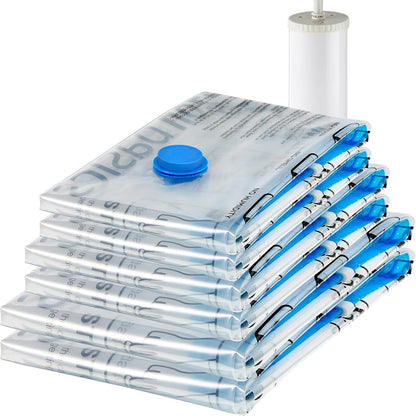 215949 - AMAZON BASICS Qese Ruajtjeje me Kompresion me Vakum me Pompë Dore, Pako me 6 copë (2 x Madhësi Jumbo, 2 x Madhësi L, 2 x Madhësi M), Transparente.
