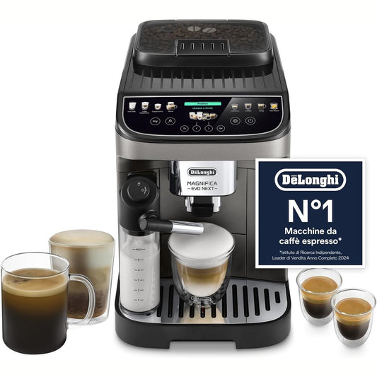 288046 - DE'LONGHI Makinë kafeje automatike Magnifica Evo Next, me LatteCrema, shkumëzues automatik qumështi, 13 pije me një prekje, ekran me prekje me ngjyra, Titanium dhe e zezë (ECAM312.80.TB)