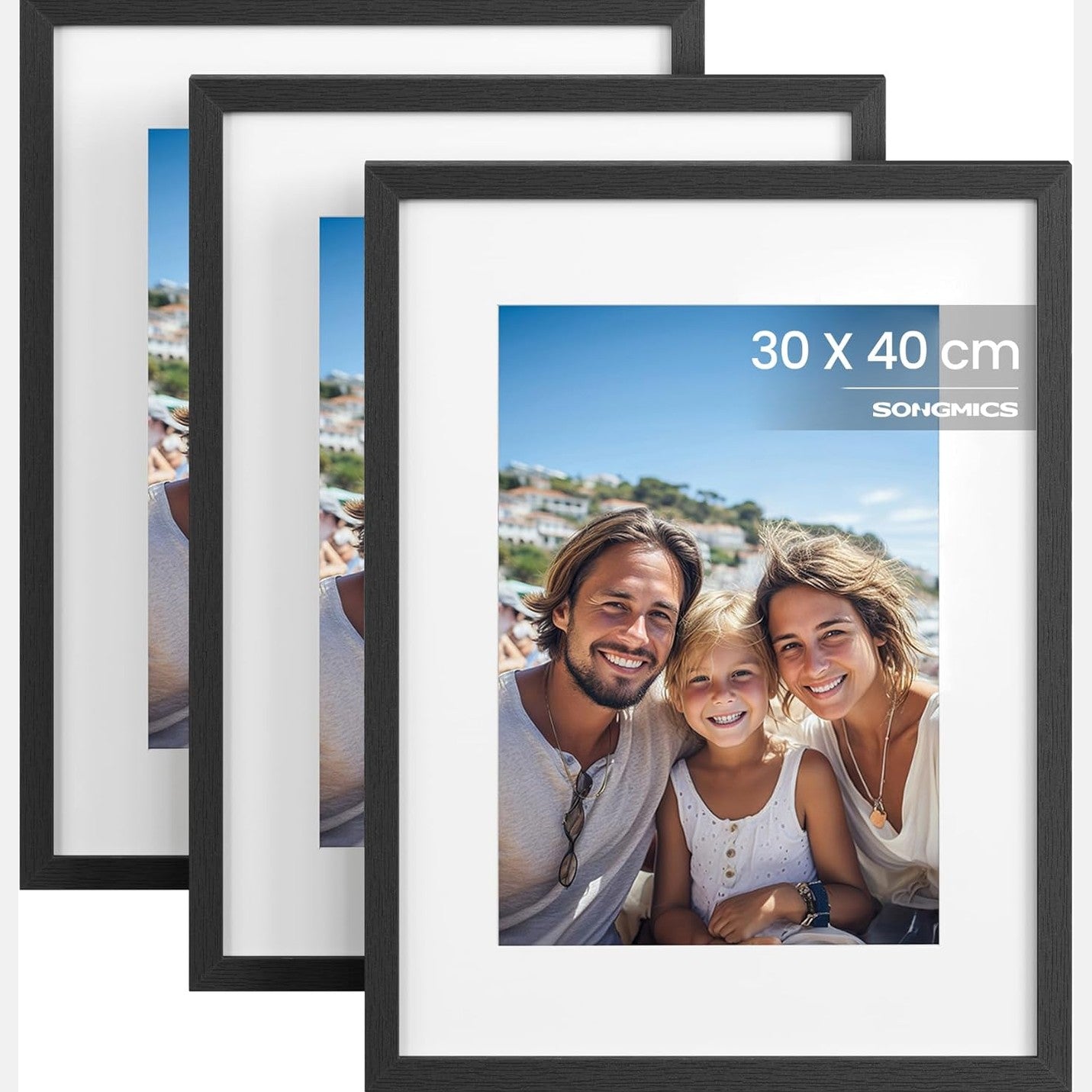 238052 - SONGMICS Korniza Fotosh 30 x 40 cm, Korniza Fotosh të Montuara në Mur, Karton MDF, me Gozhda pa Gjurmë, Set me 3 copë, E Zezë RPF057BZ01