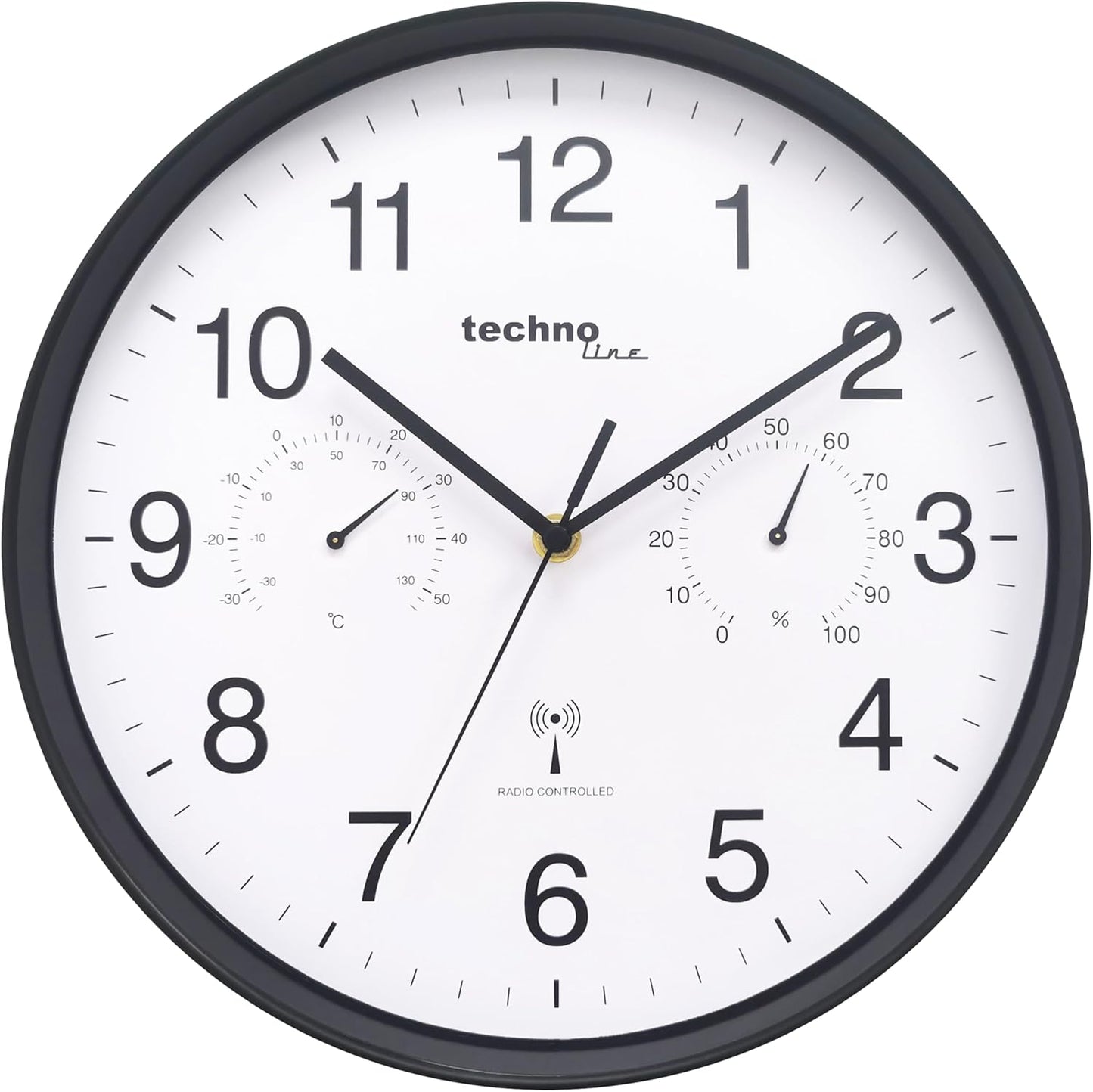 214715 - TECHNOLINE Orë muri me ekran të temperaturës dhe lagështisë, 30 cm, e zezë