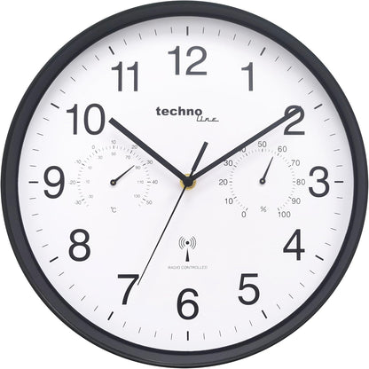 214715 - TECHNOLINE Orë muri me ekran të temperaturës dhe lagështisë, 30 cm, e zezë
