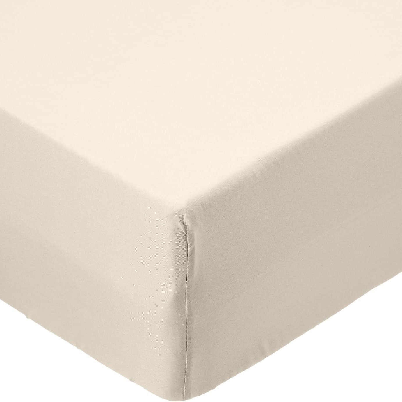 253595 - AMAZON BASICS Çarçaf i montuar me mikrofibër, ngjyrë bezhë, 90 x 190 x 30 cm