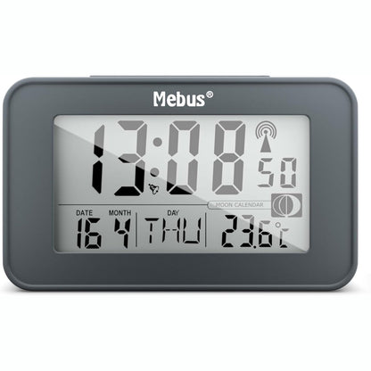 186136 - MEBUS Orë Alarmi Dixhitale me Radio, Kalendar Hënor dhe Dritë, Material Plastik, Ngjyra Gri, Modeli 51460, Termometër i Brendshëm, Funksion Shtyrjeje, Dual Alarm
