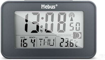 229314 - MEBUS Orë Alarmi Dixhitale me Radio e Kontrolluar, Kalendar Hënor, Dritë, Termometër i Brendshëm, 2 Orë Alarmi, Funksion Shtyrjeje, Material Plastik, Ngjyra Gri, Model 51460