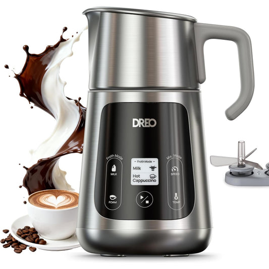 167308 - DREO Shkumëzues Qumështi Gjithë-në-Një, Shkumëzues Automatik me Mikrofibër, Ngrohës Elektrik Qumështi me Kapacitet 800ml, për Latte Art Level dhe Pije Kafe të Nxehtë dhe të Ftohtë