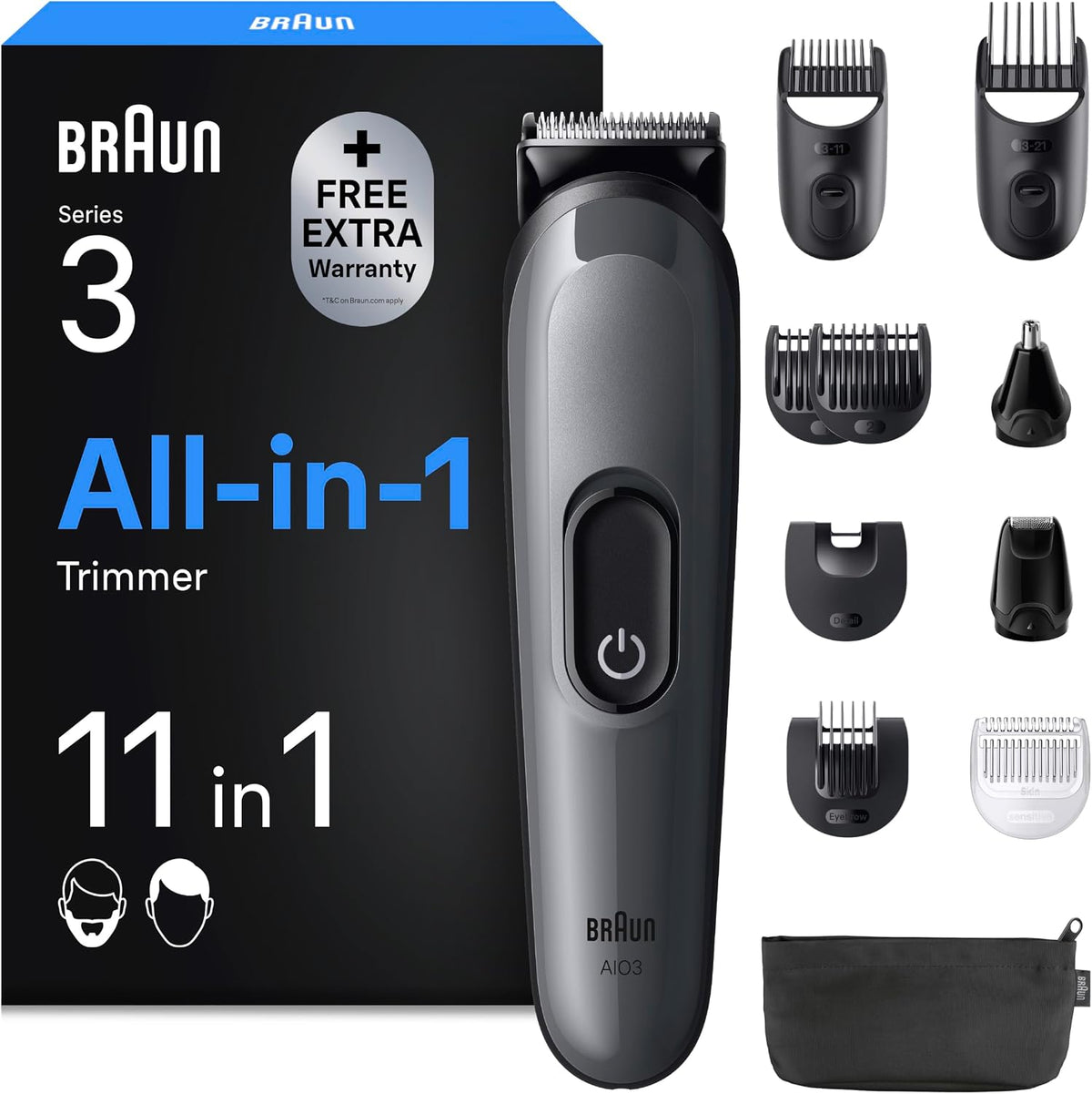 335997 - BRAUN Series 3 Makinë rroje elektrike, prerëse mjekre dhe flokësh, AIO3565, gri