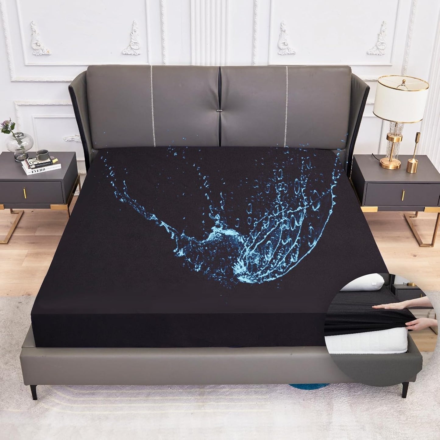 223435 - ARCONA - Mbrojtës dysheku i papërshkueshëm nga uji, Madhësia 140x200, Çarçaf i montuar, Mbulesë dysheku e frymëmarrshme, i zi