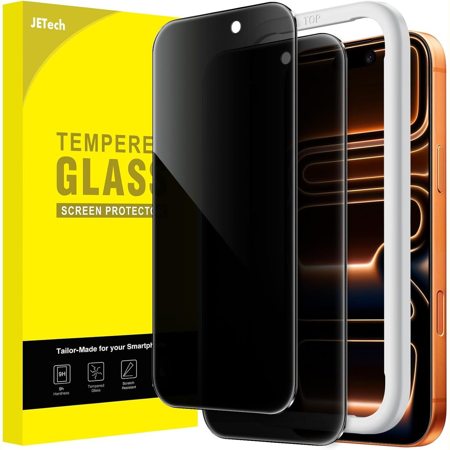 277202 - JETech Mbrojtës Ekrani Anti-Spy për iPhone 17 Pro Max 6.9 inç, Fletë Qelqi e Temperuar, Pako me 2 copë