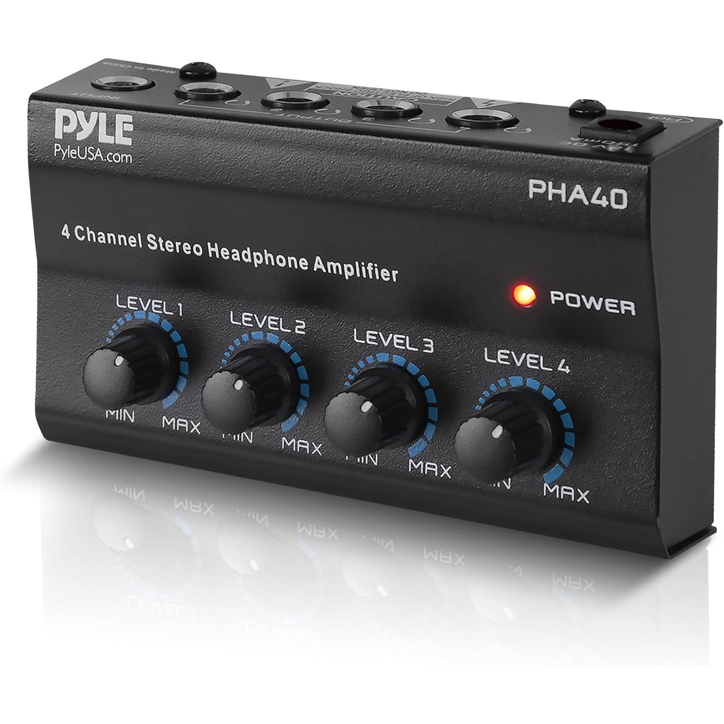 268577 - PYLE Amplifikator Portativ me 4 Kanale për Kufje Stereo, Ndarës Profesional Shumëkanalësh, 4 Dalje Kufjesh TRS, Hyrje Audio TRS, Kontroll i Pavarur i Volumit