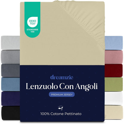 242556 - DREAMZIE Çarçaf Premium i Fiksuar 70x160 cm, për Dyshekë të Trashë deri në 12 cm, 100% Pambuk Jersey, 150 g/m², i Certifikuar Oeko-TEX - Bezhë