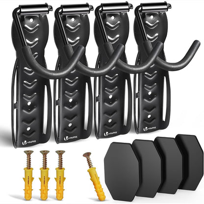 288871 - VOUNOT® Set me 4 pjesë për montime muri për biçikleta, mbajtëse çeliku, grepa biçikletash, e zezë