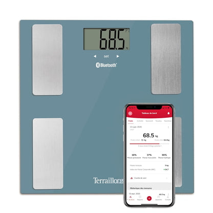 301997 - TERRAILLON SMART CONNECT, Peshore e Lidhur për Banjo, Kapacitet 160 kg, Bluetooth, Blu Benzine