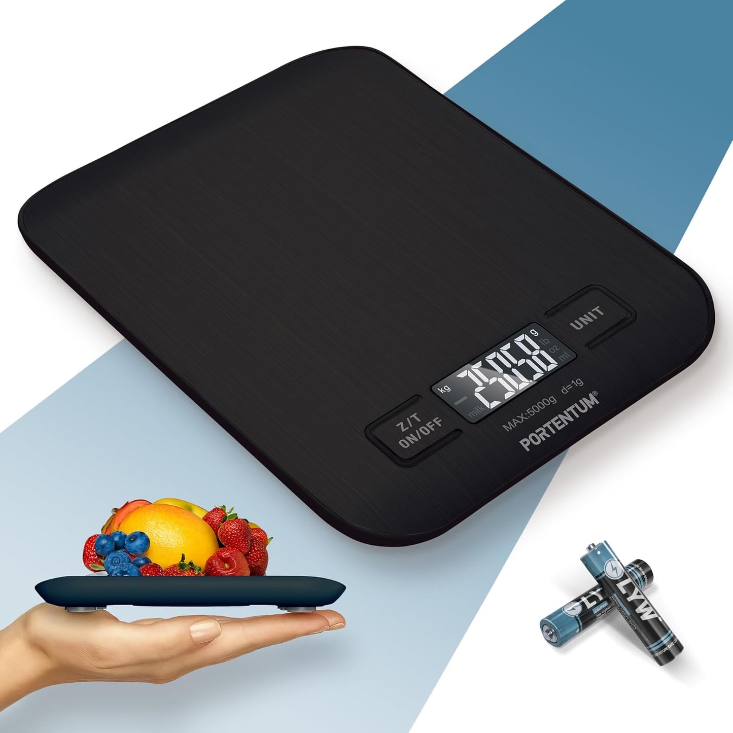 263694 - PORTENTUM Peshore Elektronike Kuzhine 5000g/1g me Ekran LCD, 6 Njësi, Çelik Inoks, e Zezë