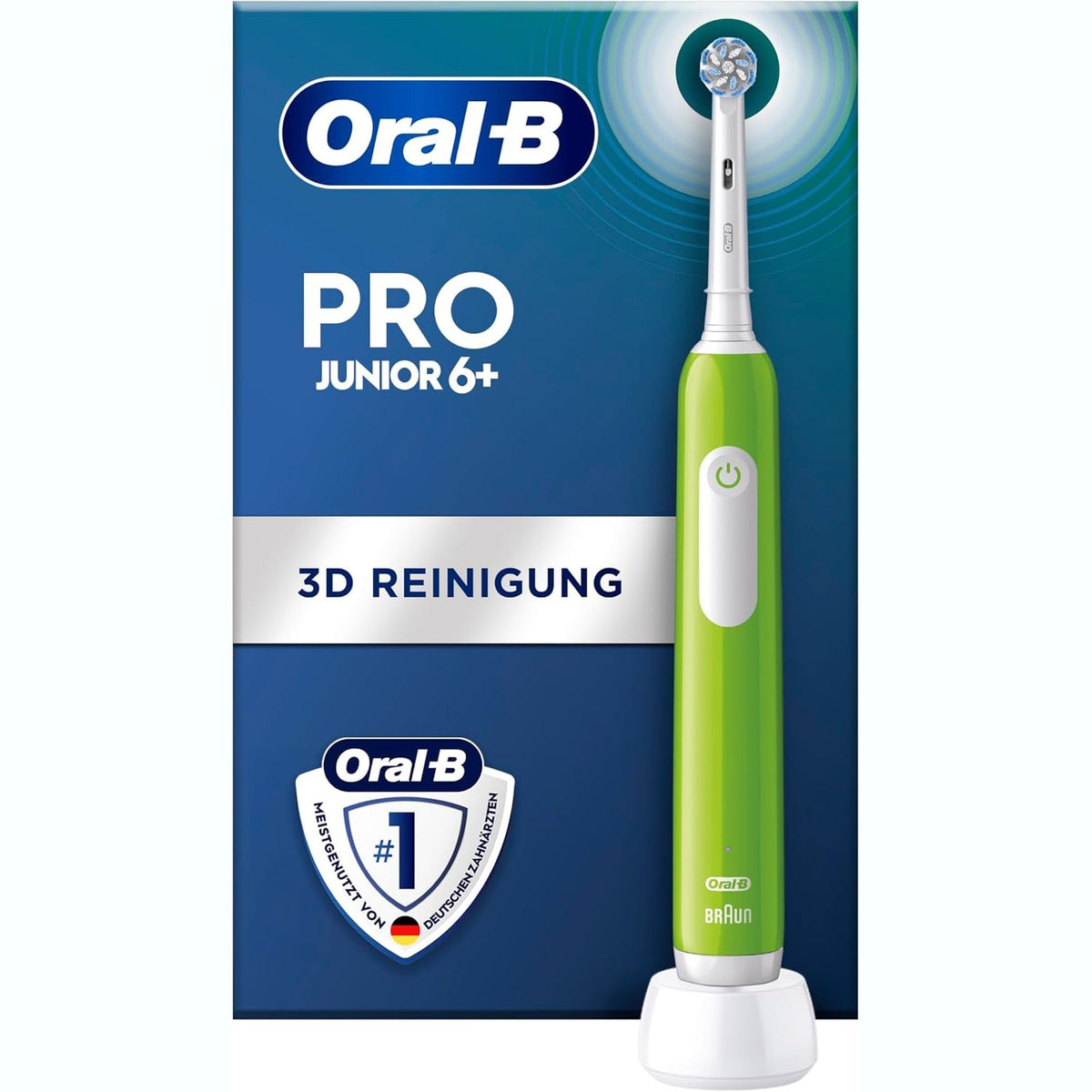 316064 - ORAL-B - Furçë dhëmbësh elektrike Pro Junior për fëmijë, 1 karikues, 1 kokë furçe e rrumbullakët, jeshile