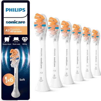 301746 - PHILIPS Sonicare A3 Premium Koka Furçash Zëvendësuese, e Bardhë, Pako me 6 Furça, HX9096/87