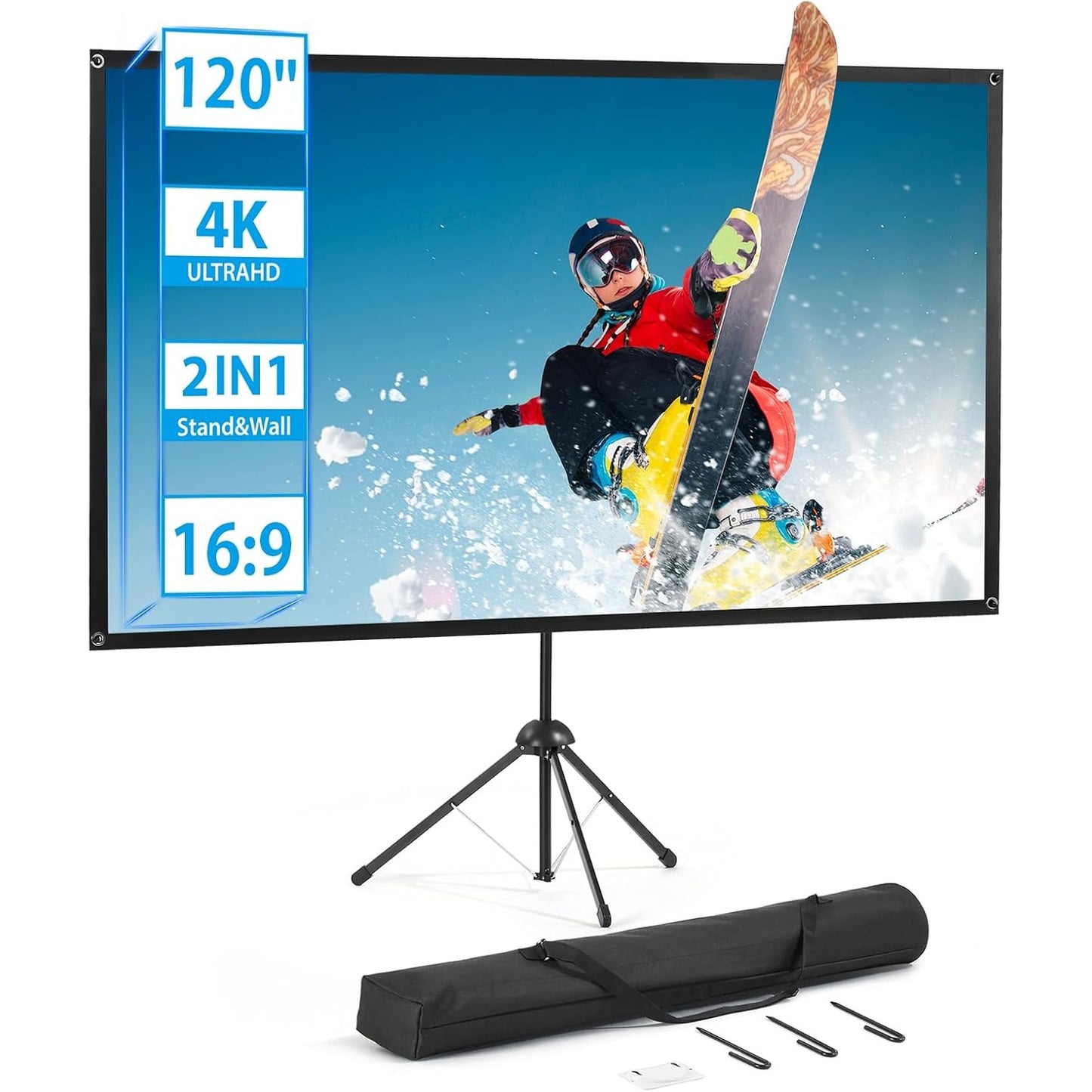 267750 - Ekran Projektimi Portativ 120 inç, 16:9, HD 4K, Të Lehta, Ideale për Kinema në Shtëpi, Filma të Brendshëm dhe të Jashtëm.