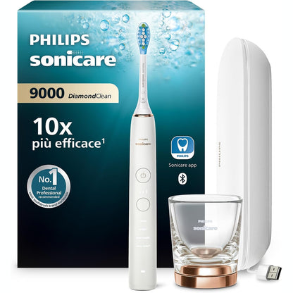 315137 - onicare DiamondClean 9000 - Furçë dhëmbësh elektrike, 4 mënyra larjeje, 3 nivele intensiteti, sensor presioni, lidhje aplikacionesh, kuti udhëtimi USB, ngjyrë rozë ari, HX9911/94