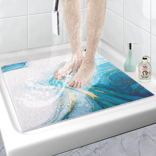 222539 - Dysheme dushi anti-rrëshqitëse 60 x 60 cm, Dysheme vaske e larëshme, anti-myk, prej PVC-je me ngjyrë loofah, dizajn mermeri oqeanik