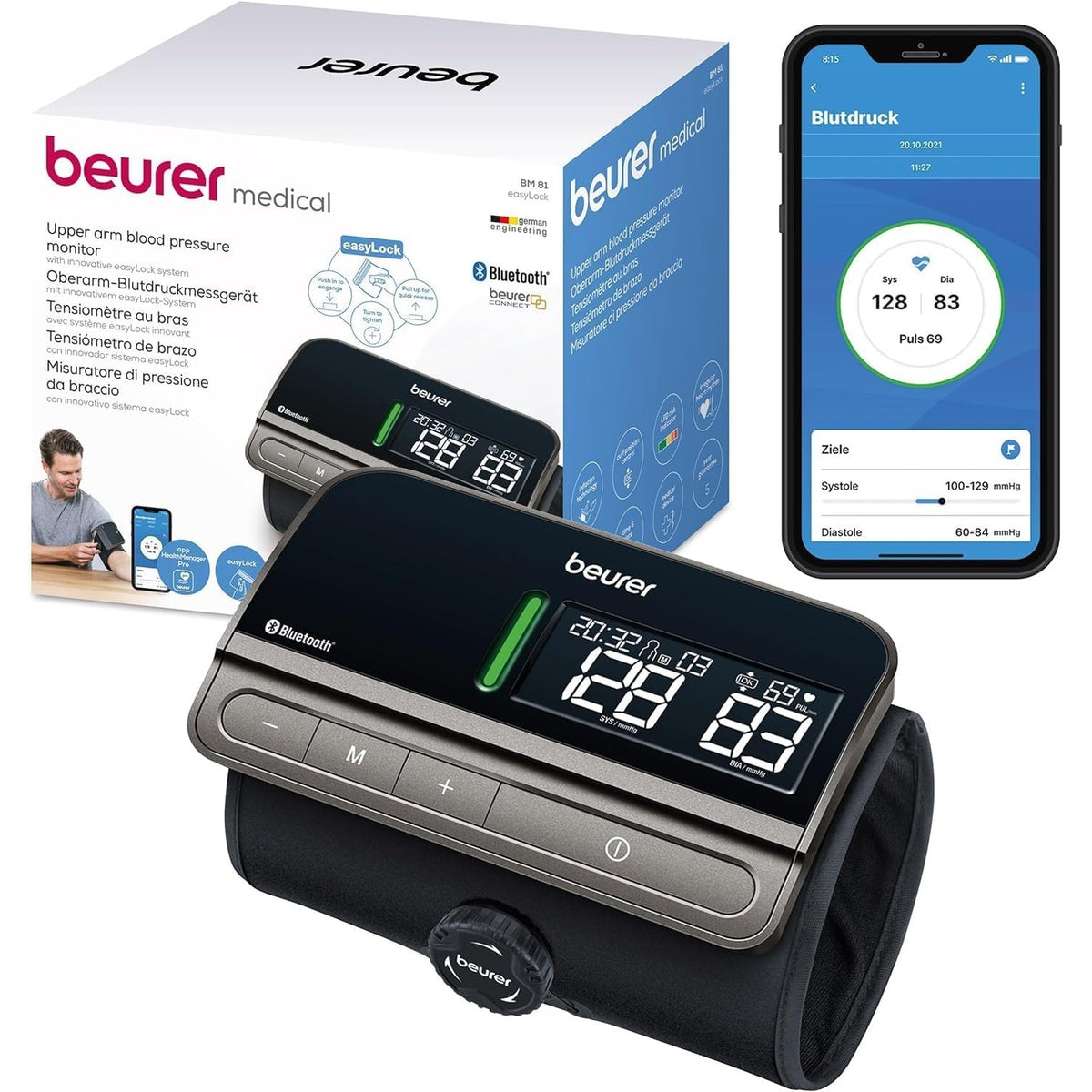 305728 - BEURER BM 81 easyLock, monitor tensioni të gjakut për krahun e sipërm, manshetë pa kabllo.