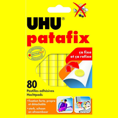 267491 - UHU Original Patafix - Pika ngjitëse të para-prera, të ripozicionueshme, të verdha, 80 pika
