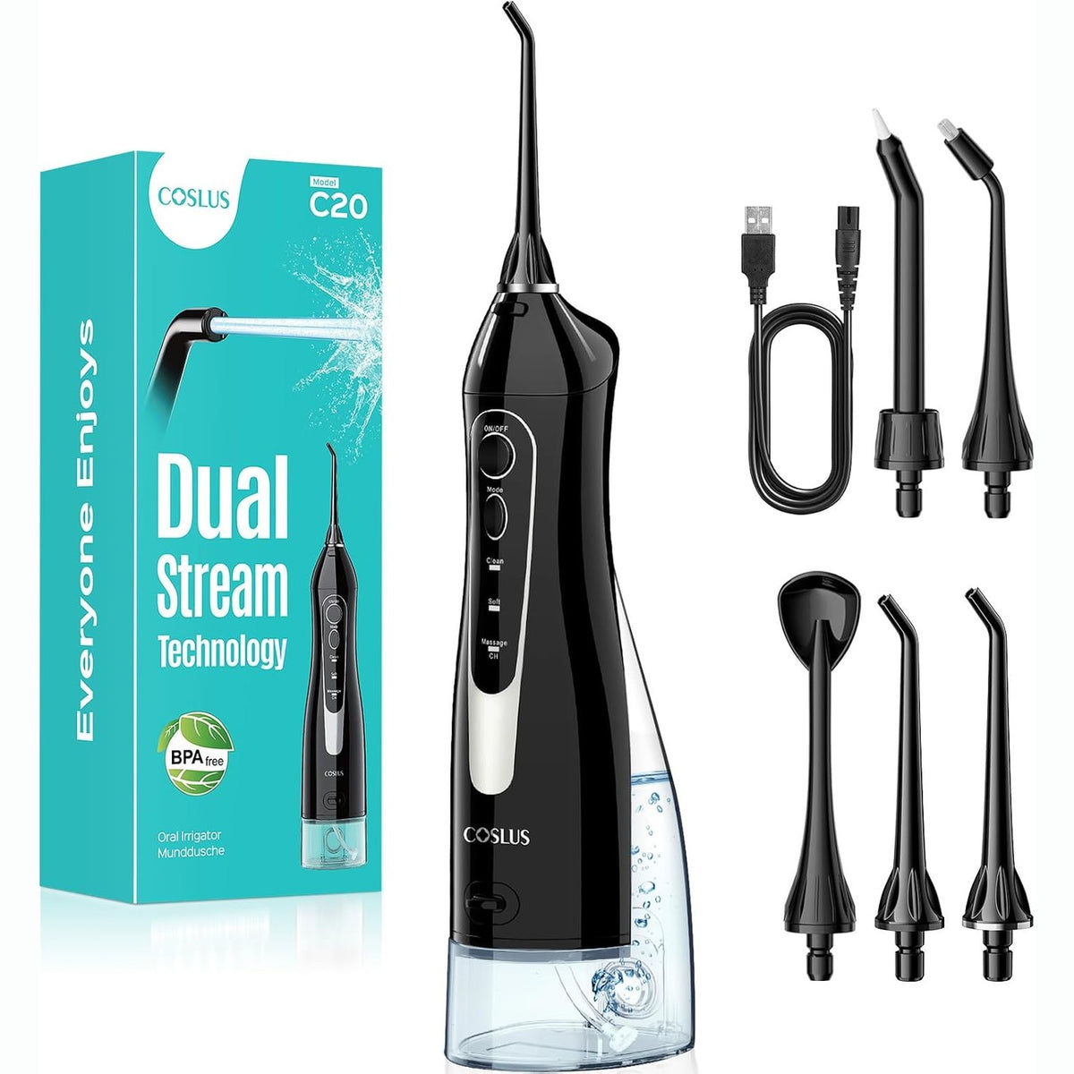 298338 - COSLUS Pastrues Uji pa Tel Electric - Rezervuar 300ml, IPX7, 5 Maja Shumëfunksionale