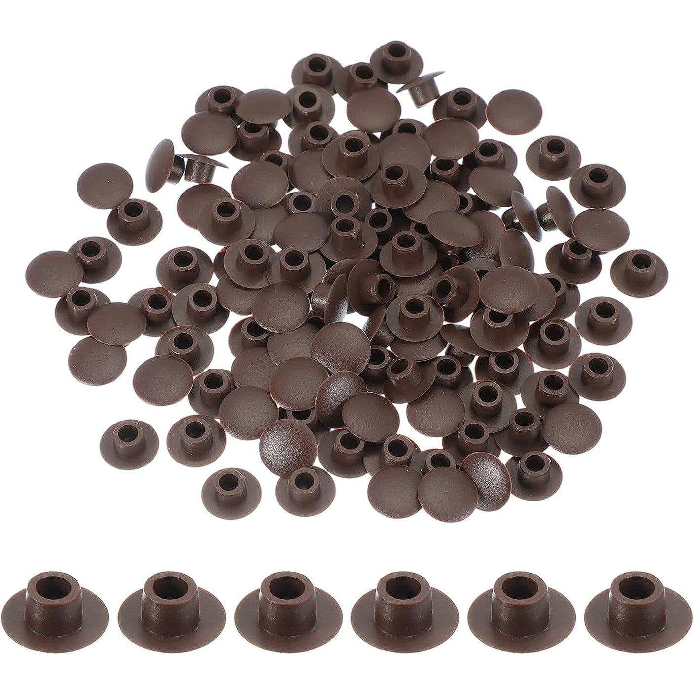 225092 - TAPA Harta e furnizimit Tapa Vrimash Plastike, 120 copë, 6 mm, të rreshtuara, Kapakë të rrumbullakët me vidë, Mbyllje Kapaku, Kapakë Fundesh për Futje Mobiljesh, Kafe e Errët