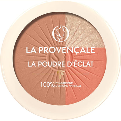 301060 - LA PROVENCAL Pudër për Shkëlqim të Artë të Menjëhershëm, 3 në 1, pudër bronzuese, skuqëse, highlighter, me squalan ulliri dhe pigmente minerale.
