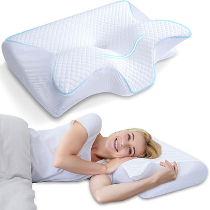 204577 - HOMCA Jastëk Cervikal Ergonomik, Jastëk Ortopedik i Qafës me Shkumë Memorie 2 në 1, Për Gjumë në Anën ose me Shpinë, Madhësia 60x40x12/14cm