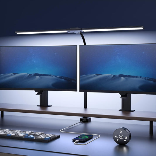 217473 - YICAIZI Llambë Tavoline LED me Errësim - 1500LM 24W me Telekomandë, Llambë Tavoline 80CM me Qafë të Mbërthyer me Portë Karikimi USB, për Zyrë dhe Shtëpi, e Zezë