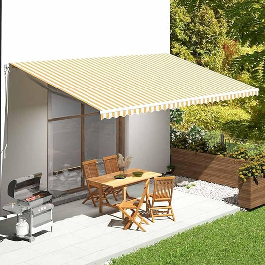 151391 - Mbulesë për Tenda vidaXL 6 x 3.5 m – Pëlhurë Rezistente ndaj Ujit me Valancë, Ngjyrë Verdhë & Bardhë