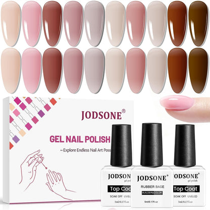 312175 - JODSONE Set xheli me 10 ngjyra, Bazë, Ndërtues dhe Ngjyrë 3 në 1, Llak xheli me mbulim të lartë