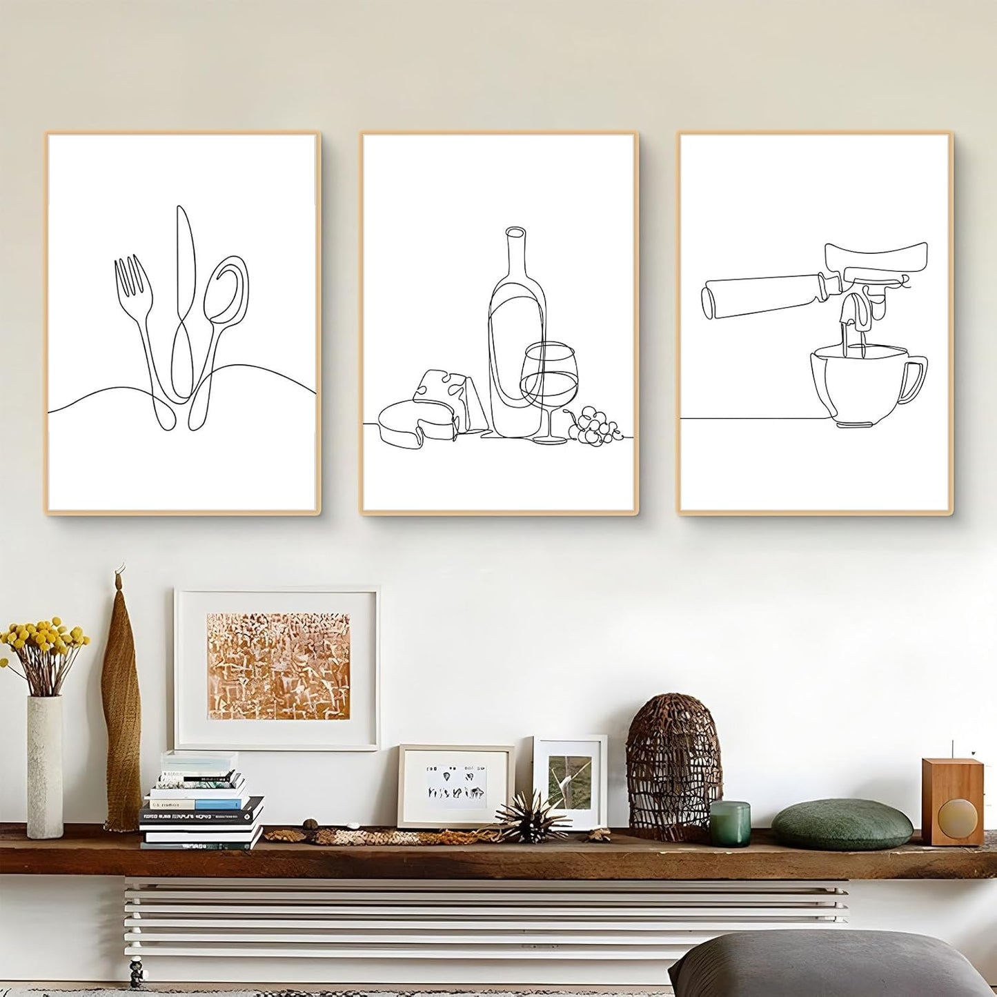 238513 - Set me 3 postera për piktura kuzhine, art muri bardh e zi, art modern abstrakt premium, printime arti në kanavacë, dekor kuzhine, pa kornizë