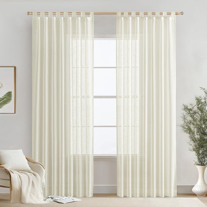 256658 - PERDE MIULEE VOILE ME UNAZA, Set me 2 copë, 140×225 (L×G), Ngjyrë e bardhë fildishi