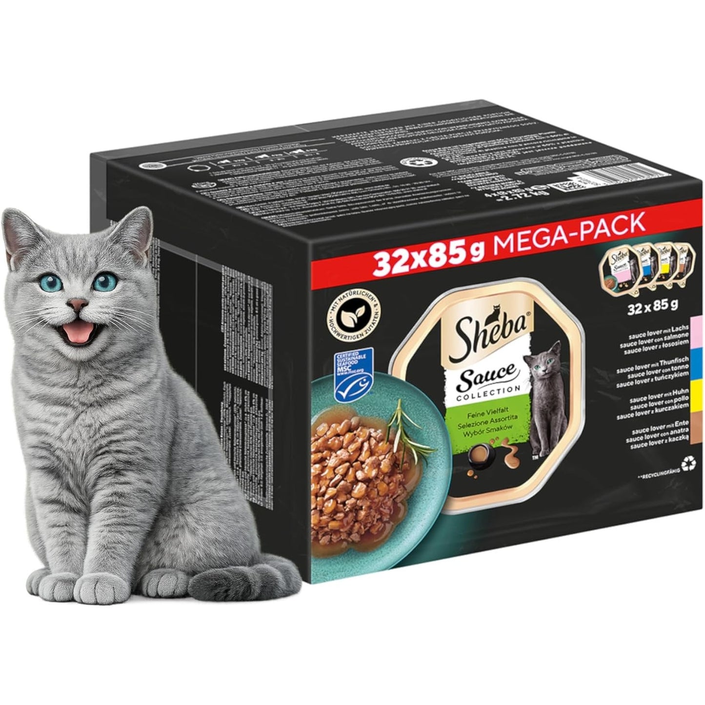 251161 - SHEBA Tray Ushqim i Lagësht Multipack Mega-Pack Salcash Collection Fine Variety MSC-Certified 32 x 85g