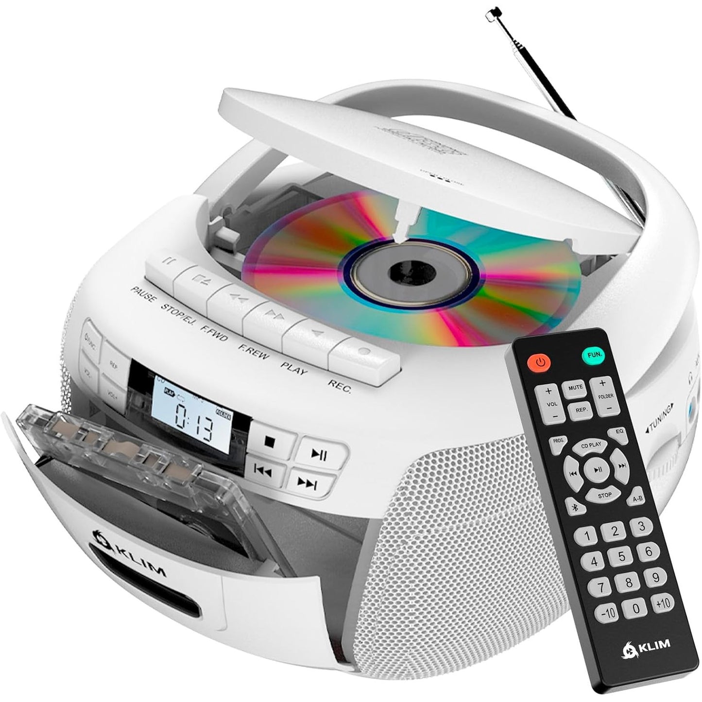 267924 - KLIM CD & Kasetofon, Radio AM/FM, Bluetooth, Zë Stereo, Telekomandë, Regjistrim Kasete, USB, AUX, Radio Kasete - E Bardhë