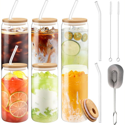 256250 - TAVADA Filxhanë çaji me kapak dhe pipëza, Set me 6 gota për pije me kapak, Gota për pije me kavanoz 500 ml, Gota për smoothie për milkshake, lëngje, smoothie dhe birra