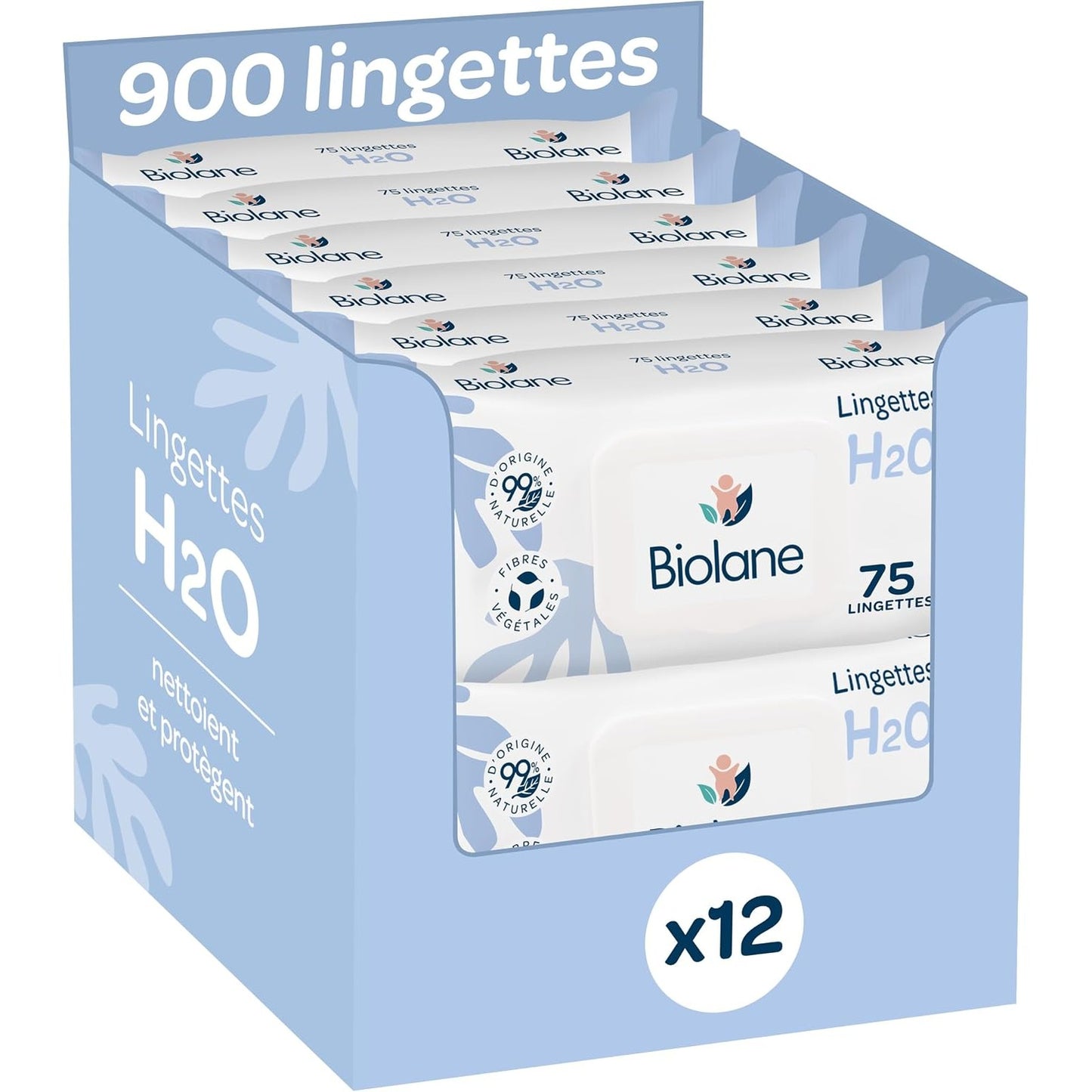 275176 - BIOLANE Peceta me ujë për foshnje, 900 peceta, Pako me 12 x 75 peceta, pastrim i butë dhe efektiv, nuk kërkon shpëlarje, për përdorim që nga lindja
