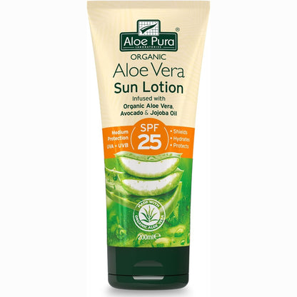 321573 - ALO PURA Losion mbrojtës nga dielli Aloe Vera SPF 25, 200ml, Natyral, Vegjetarian, Pa mizori, Pa parabene dhe SLS