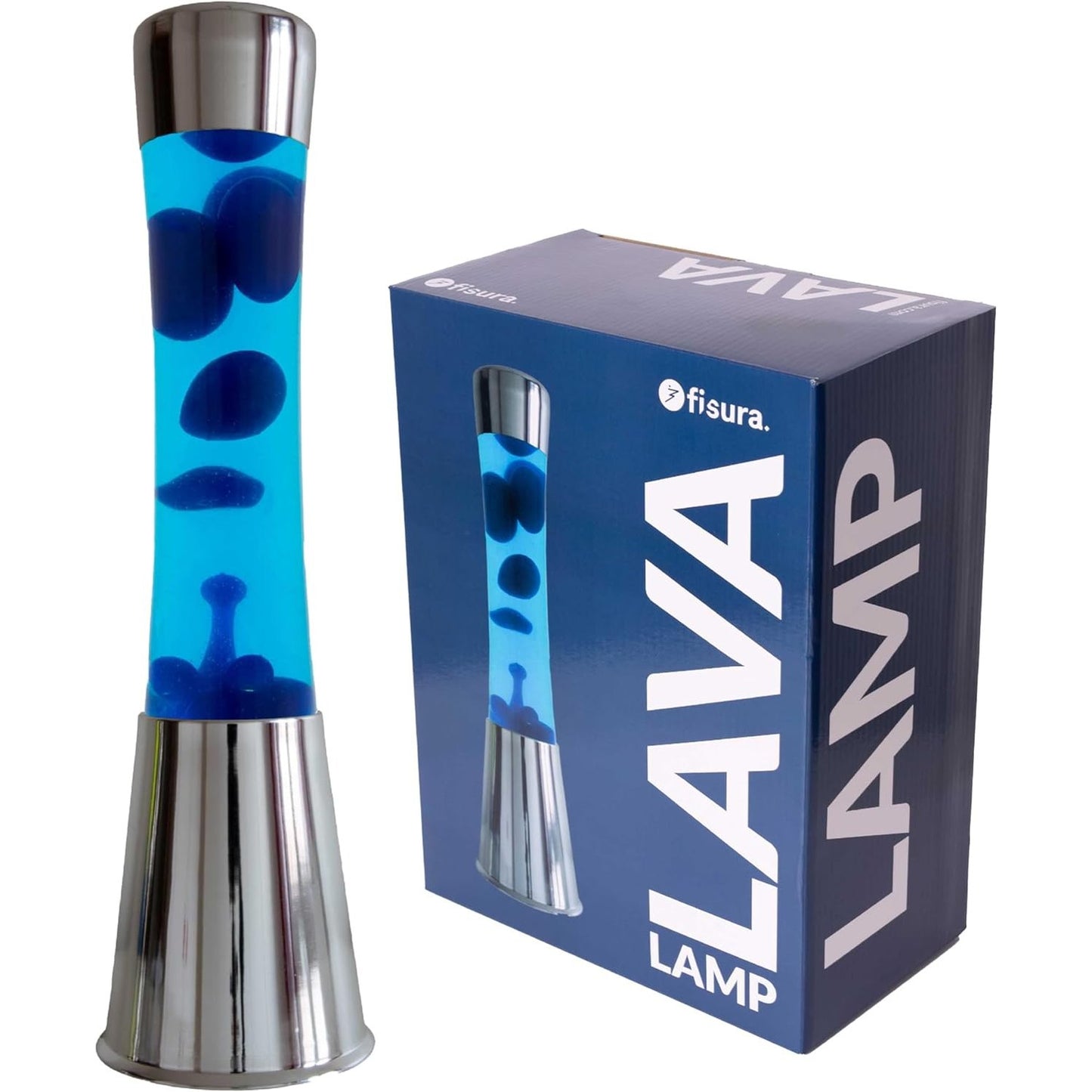 209012 - FISURA - Llambë Lavash me Bazë Kromi dhe Lavë Blu, Madhësi 11cm x 11cm x 39.5cm, Përfshin Llambë Rezervë