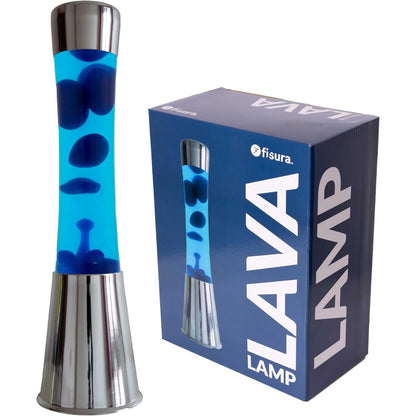 209012 - FISURA - Llambë Lavash me Bazë Kromi dhe Lavë Blu, Madhësi 11cm x 11cm x 39.5cm, Përfshin Llambë Rezervë