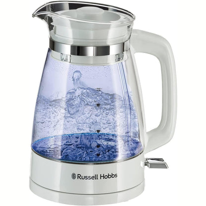 277445 - RUSSELL HOBBS Çajnik qelqi elektrik pa tel 1.7L, 3KW, filtër kundër gëlqeres, kapak i heqshëm, blu (26081)